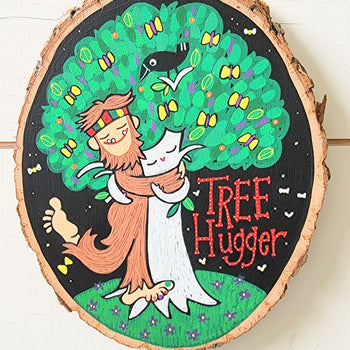 Tree Hugger Sasquatch 9"  Handpainted Wooden Oval