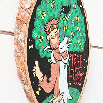 Tree Hugger Sasquatch 9"  Handpainted Wooden Oval