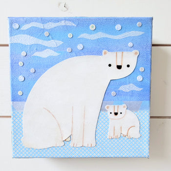 Polar Bear and Cub 8x8" Original Collage