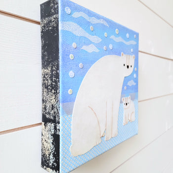 Polar Bear and Cub 8x8" Original Collage